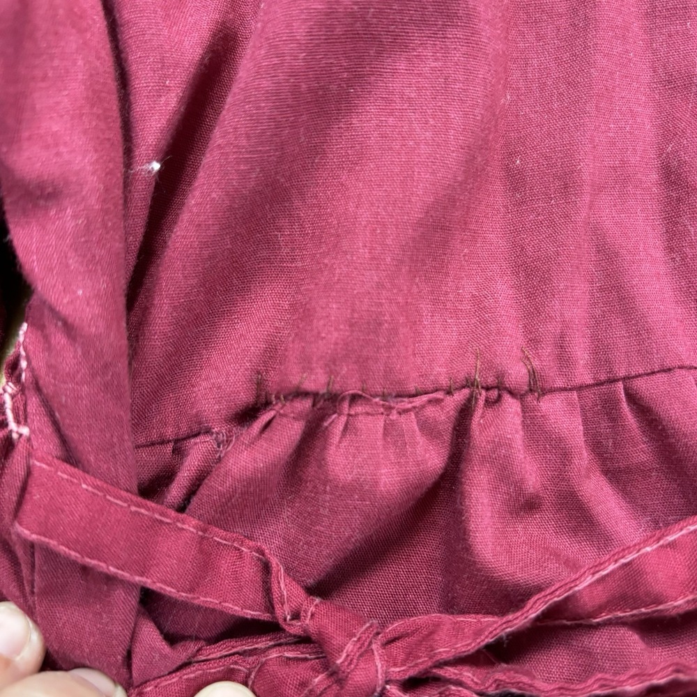 VTG Polly Flinders Hand Smocked Embroidered Long Sleeve Prairie Dress Maroon 10 - Picture 6 of 13